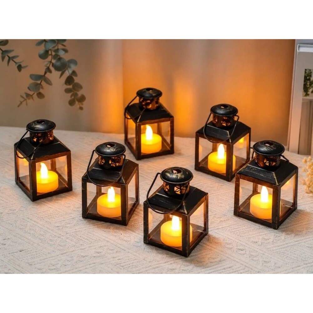 Trirocks 6-Piece Mini Metal Candle Lanterns Black & Gold Tea Light Holders